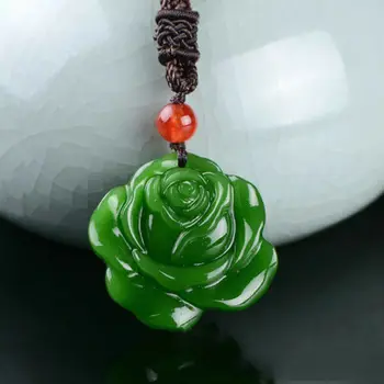 Rožių Gėlių Gamtos Green Jade Pakabukas Karoliai Ranka Raižyti Žavesio Žadeito Papuošalų Amuletas Mados Aksesuarais Vyrams, Moterims, Dovanos