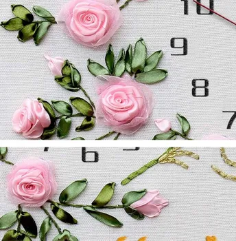 Rožių gėlių meilė šilko Juostelės siuvinėjimo rinkinys arabų skaitvardis laikrodis žiūrėti amatų kryželiu 