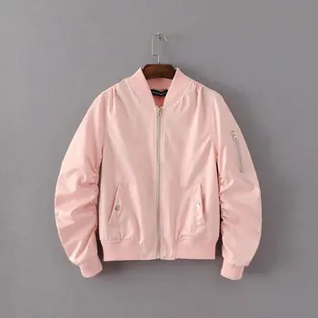 Rudenį, žiemą bombonešis striukė 2019 Naujų pagrindinių kišenėje baikerių striukė Moteriška Sweet Pink užtrauktukas Moterų striukė kailis outwear