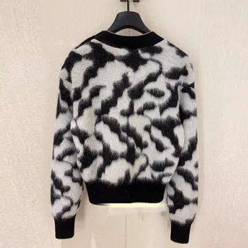 Rudenį, žiemą ir tūpimo tako džemperis moterims juoda balta leopard atsitiktinis palaidų drabužių mezgimo megztinis džemperis viršuje mujer blusas