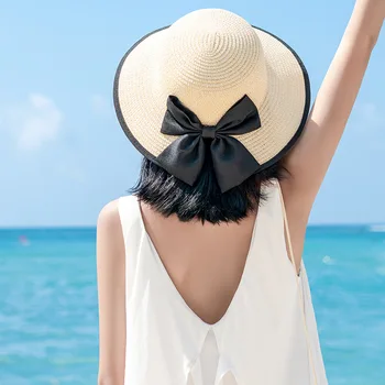 RYFIX Moteris Mados Elegantiškas lankas padalinta Saulės Skrybėlę Paplūdimio Anti-UV Apsauga nuo Saulės, Šiaudų Kepurė 2021 Naujų #JX41