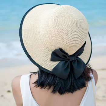 RYFIX Moteris Mados Elegantiškas lankas padalinta Saulės Skrybėlę Paplūdimio Anti-UV Apsauga nuo Saulės, Šiaudų Kepurė 2021 Naujų #JX41
