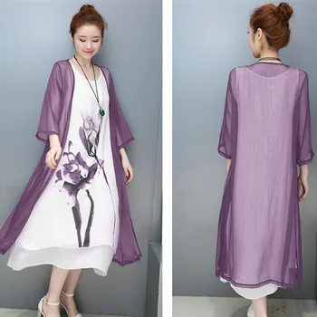 S-XXL Naujas 2021 moterų Vasaros suknelė prarasti atsitiktinis suknelė vintage Rašalo spausdinti half-sleeve medvilnės skalbiniai dviejų dalių suknelė