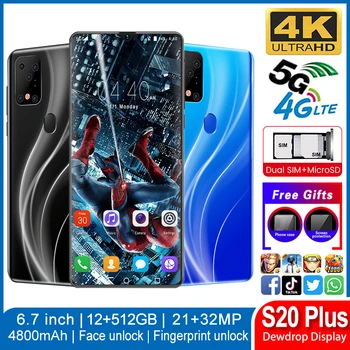 S20 Plius 6.7 colių mobiliųjų telefonų Android10 12 GB+512 GB išmaniųjų telefonų Face ID Atrakinti Pasaulio 5G TEGUL MTK6799 10-Core Dual SIM Mobilus Telefonas