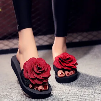 SAGACE batus moteris vasaros Mados ne gumos Slip-on Open Toe Gėlių Pleištai Spalva Mažas Šlepetės bateliai moteris sandalai 2020JAN14
