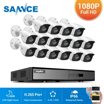 SANNCE 16CH 1080P Lite Vaizdo Apsaugos Sistemos Su 5IN1 1080N DVR 16X 1080P IR Lauko sąlygoms atsparios Kameros Stebėjimo kamerų Komplektas