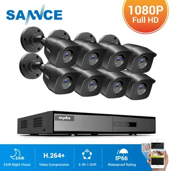 SANNCE 8CH 1080P Lite Vaizdo Apsaugos Sistemos 5IN1 1080N H. 264+ DVR Su 4X 8X 1080P Lauko Vandeniui IR Kameros Rinkinys, CCTV Komplektas