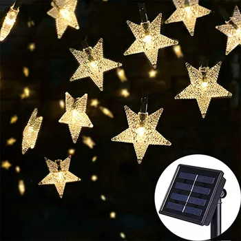 Saulės LED Saulės Energijos Šviesa, Žvaigždė, Žvaigždės Lempos Galios LED String Šviesos Sodas Kalėdų energija Varomas Lauko Namo Apdaila