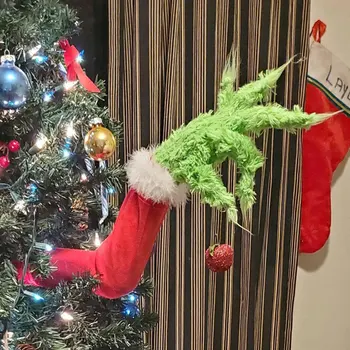 SDLAJOLLA Furry Žalia Grinch Rankos Papuošalas Turėtojas Kalėdų Eglutės papuošalus Grinch Rankos Galvos Grinch Santa Kalėdų Namuose Šalis