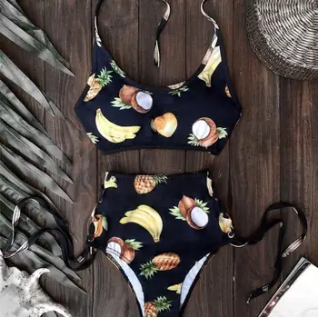 Seksualus 2020 Bikini maudymosi kostiumėlis Moterims maudymosi Kostiumėliai, Push Up Bikinis Nustatyti Lapų Spausdinimo Moterų Aukšto Juosmens Plaukimo Kostiumai, Maudymosi Kostiumą
