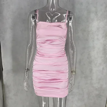 Seksualus, Rožinės spalvos Juoda Satino vasaros Suknelė moterims derliaus bodycon Backless mini šalies wrap suknelė elegantiškas klubas moteris suknelės vestidos 2020 m.