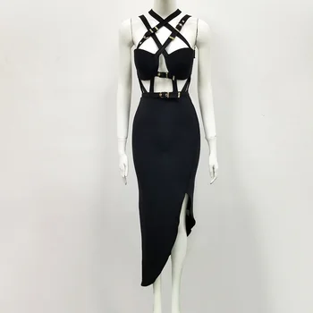 Seksualus Tvarstis Suknelė Moterims 2020 Naujas Elegantiškas Spageti Dirželis Juodas Bodycon Suknelė Atsitiktinis Šalis Suknelė Vestidos