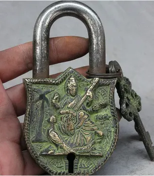 Senoji Tibeto Budizmo Bronzos Saraswati kwan-yin Deivė Budos Statula, spynos, raktai