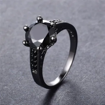 Senovinių Moterų Maža Juoda Akmens Žiedas Didelis Apvalus Vestuviniai Žiedai Moterims Žada Meilės Solitaire Vestuvinis Žiedas