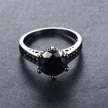 Senovinių Moterų Maža Juoda Akmens Žiedas Didelis Apvalus Vestuviniai Žiedai Moterims Žada Meilės Solitaire Vestuvinis Žiedas