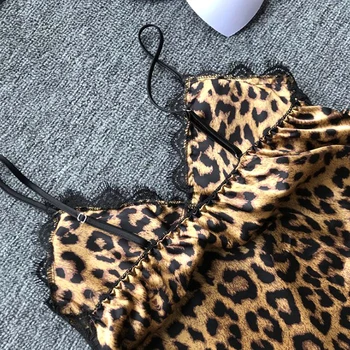 Sexy Moteris Leopardas Spausdinti Nėrinių Nakties Miego Dėvėti Nustatyti Apatinis Trikotažas V Kaklo Vasaros Sleepwear Spageti Dirželis Nakties Miego Drabužiai