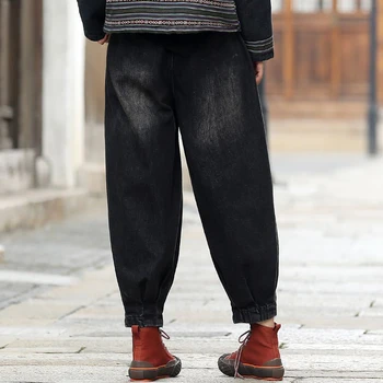SIELA TIGRAS 2020 m. Žiemos korėjos Mados Stilius Ponios Kankina Moteriški Džinsai Vintage Džinsinio audinio Kelnės Elastinga Haremas Pants Plus Size