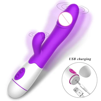 Silikono Rabbit Vibratorius Dildo G Spot Pūlingas Masažas USB Mokestis Klitorio Stimuliatorius Moterų Masturbator Sekso Žaislas Moterims Seksas