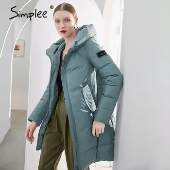 Simplee Atsitiktinis office lady moterų parkas žiemos paltai Mados prekės ženklo naujų ilgai medvilnės šiltas paltas su Gobtuvu moterų striukę, paltą moteris