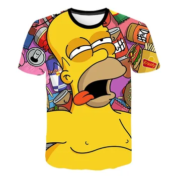 Simpson · mados Animacija, 3D skaitmeninis spausdinimas O-kaklo trumpomis rankovėmis T-shirt Vyrai Berniukai Atsitiktinis Harajuku Animacinių filmų vyrų drabužiai.