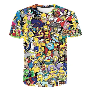 Simpson · mados Animacija, 3D skaitmeninis spausdinimas O-kaklo trumpomis rankovėmis T-shirt Vyrai Berniukai Atsitiktinis Harajuku Animacinių filmų vyrų drabužiai.