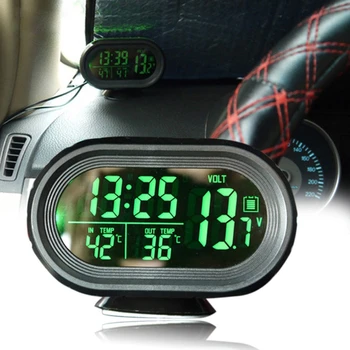 Skaitmeninis Automobilinis LCD Laikrodis Voltmeter Termometras Baterijos Įtampa Temprerature Stebėti DC 12V-24V Įšaldyti Įspėjimo