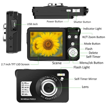 Skaitmeninė Kamera, 2.7-Colių LCD Įkrovimo HD Pocket vaizdo Kameros,300,000 Taškų, su 8X Zoom, Tinka Suaugusiems,Vaikams