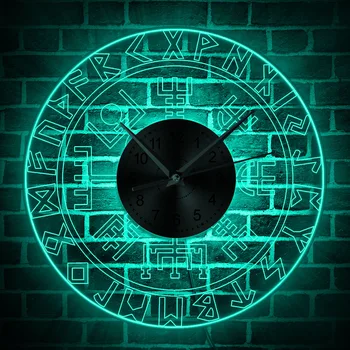 Skandinavų Runos Kompasas Šviesos Sieninis Laikrodis su LED Šviesa Viking Runos Akrilo LED Edge Lit Sieninis Laikrodis Vyras Urvas Baras Apšviesta Ženklas