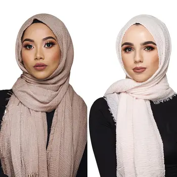 Skatinimo parduoti! Musulmonų Vingiuoti Hijab Šalikas Moterims Burbulas Medvilnės, Viskozės Skarelė Lankelis Islamo Skara Apsiaustas 180X95CM