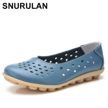 SNURULANTop kokybės moterų sandalai vasarą batai 2019 mados natūralios odos atsitiktinis mokasīni, butai batai su tuščiavidurio juosmens
