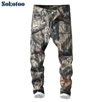 Sokotoo Vyrų 3D atspausdintas džinsai Slim fit kamufliažinės spalvos dažytos džinsinio audinio kelnės