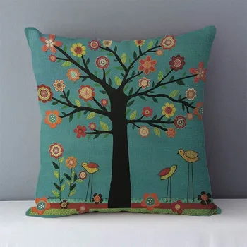 Spalvotų medžių, gėlių spausdinti sielovados sofos sėdynės atlošo pagalvėlė namų dekoratyvinės pagalvės populiarių augalų užvalkalas 45x45cm pagalvėlės