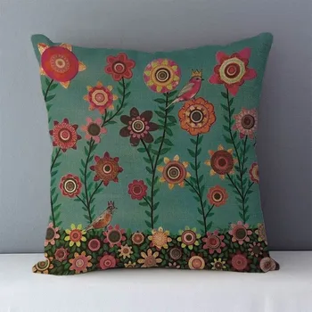 Spalvotų medžių, gėlių spausdinti sielovados sofos sėdynės atlošo pagalvėlė namų dekoratyvinės pagalvės populiarių augalų užvalkalas 45x45cm pagalvėlės