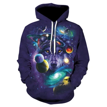 Spausdinti hoodie Vyrų 3d galaktikos erdvėje Vilkas hoodie prekės palaidinukė cool mados atsitiktinis sportinę aprangą Vyrams ir moterims, drabužiai Iš outerwea