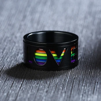 Spinner Mens Vaivorykštė LGBT Žiedas iš Nerūdijančio Plieno Pasukti Spalvingas Vestuvių Juostoje Lebian & Gėjų Žiedai Vyrams Emalio Meilė Stiliaus Žiedas