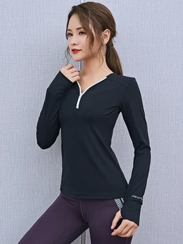 Sporto top moterų rudenį plonas greitas džiovinimas ilgomis rankovėmis t-shirt jogos drabužių slim lieknėjimo net raudona fitneso drabužius