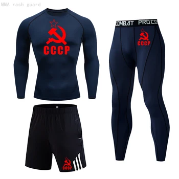 Sporto Šortai Vyrams Salė marškinėliai Suspaudimo kelnės, antblauzdžiai bėrimas gard MMA Tracksuit 3-pc/set Vyrų treniruotės marškinėliai Bėgiojimo kelnės