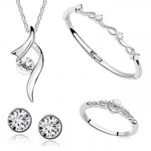 Sprogimo modelių sidabro kristalų nuotaka vestuvių bauda papuošalai 925 sterlingas sidabro karoliai, apyrankės žiedas, auskarai rinkinį dovanų st002