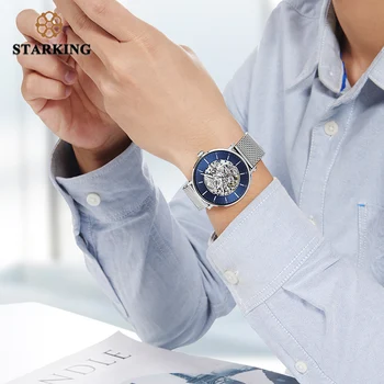 STARKING Žiūrėti Markės Nerūdijančio Plieno Vyrų Žiūrėti Automatinis Judėjimo Vyrų Laikrodis 5ATM Blue Dial Mechaniniai Laikrodžiai Laikrodis AM0275