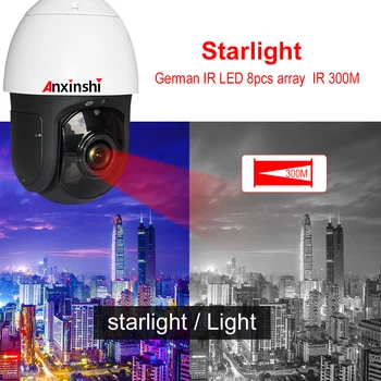 Starlight Naktinio Matymo Lazerio Spindulių 300m 5MP HD CCTV Saugumo IP PTZ Kamera, High Speed Dome 36x Optinis Priartinimas P2P Onvif POE