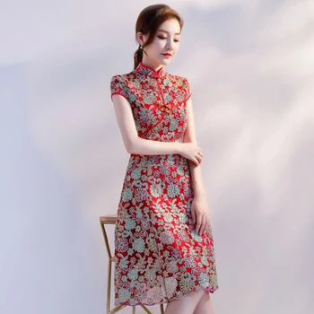 Stilingas Ponios Akių Cheongsam Naujas Kinų stiliaus Mandarinų Apykaklės Kelio Ilgio Suknelė Moterų Qipao Slim Šalis Suknelės Vestido