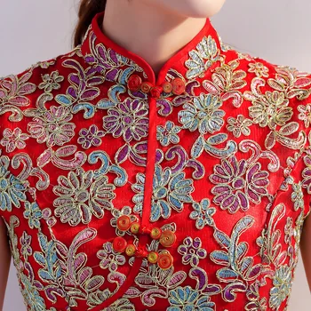 Stilingas Ponios Akių Cheongsam Naujas Kinų stiliaus Mandarinų Apykaklės Kelio Ilgio Suknelė Moterų Qipao Slim Šalis Suknelės Vestido