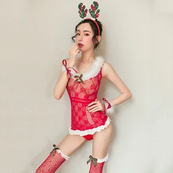 Suaugusiųjų Kalėdų Kostiumai, apatinis trikotažas Moterims moteriškas apatinis Trikotažas, Seksualus Kojinės Raudonos Praleisti Santa Babydoll Azijos Stiliaus Šalies Išgalvotas apatinis trikotažas R80920