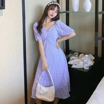 Suknelės Moterims Vasarą V-Kaklo Sluoksniuotos Rankovėmis Grynas Saldus Prancūzijos Korėjos Stiliaus Krepo Moterų Elegantiška Suknelė Feminino Minkštas Aukštos Kokybės Naujas