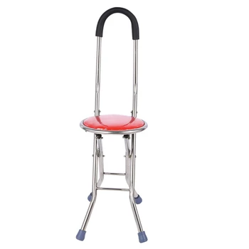 Sulankstomas Pagyvenusių žmonių Priežiūros Pėsčiomis Cukranendrių Stick 2 in 1 Kėdė Keturių Kojų Iki 150 KG, Reguliuojamas Cukranendrių Kėdės, Taburetės Seat Portable Ramentas