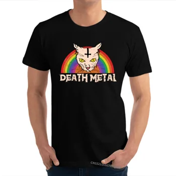 Sunkiųjų Metalų Šėtono Katė Vaivorykštė Grafinis Individualų Normalus Medvilnės O-Neck T Shirt Mens Spausdinimo Viršūnes Tees Šeimos T-shirts