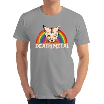 Sunkiųjų Metalų Šėtono Katė Vaivorykštė Grafinis Individualų Normalus Medvilnės O-Neck T Shirt Mens Spausdinimo Viršūnes Tees Šeimos T-shirts