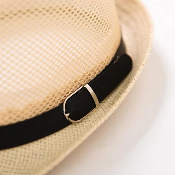 SUOGRY Vasaros Paplūdimio Saulės skrybėlės nuo saulės Šiaudų Skrybėlę Vyrai, Moterys, Panama Tinklelio diržo viršuje Kepurės Džiazo Fedora Skrybėlę