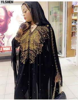 Super Dydžio Afrikos Suknelės Moterims Dashiki Diamond Granulių Afrikos Drabužius Abaja Dubajus Skraiste Vakarą Ilgai Musulmonų Suknelė su Gobtuvu Cape
