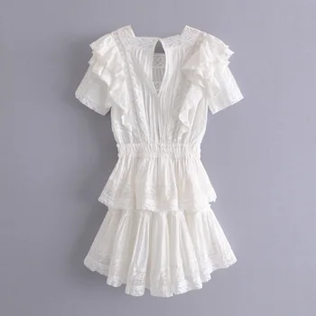 Super prašmatnus balta Balta suknelė moterims susiėmę mini šalis suknelė medvilnės nėriniai skydas reguliuojama wasit seksualių moterų suknelė